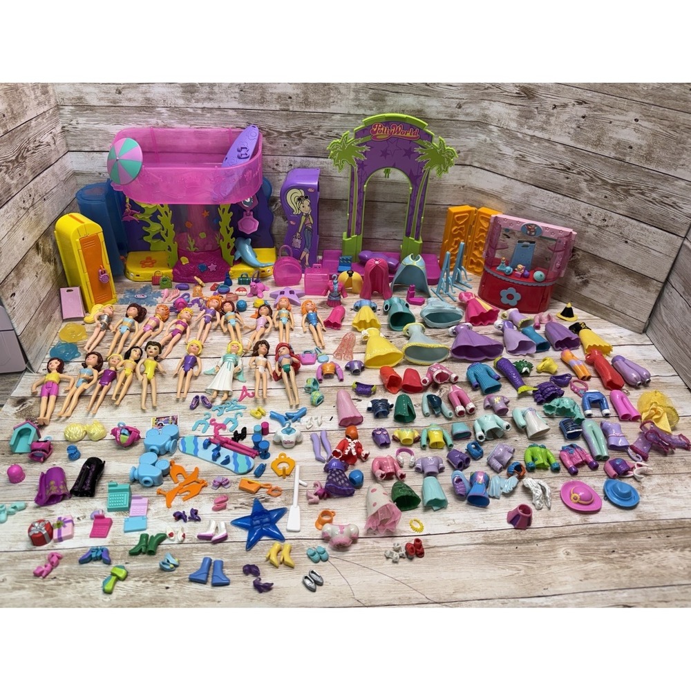 VTG Y2K Polly Pocket Mega Lot 18 Dolls Tons of Clothes Disney Princesses 2000s